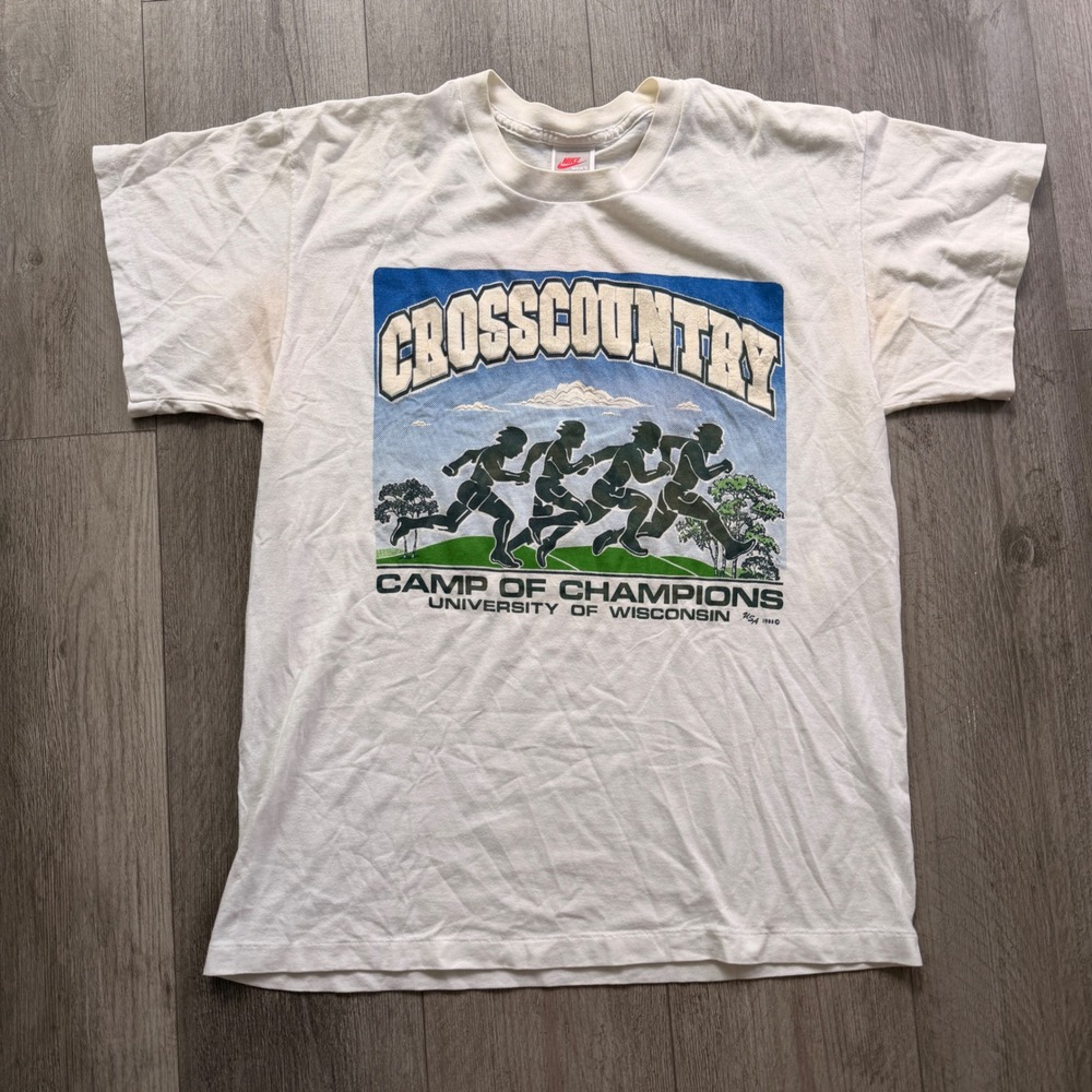 Vintage 1988 Nike Wisconsin Cross Country Camp of Champions Tee XL USA Made